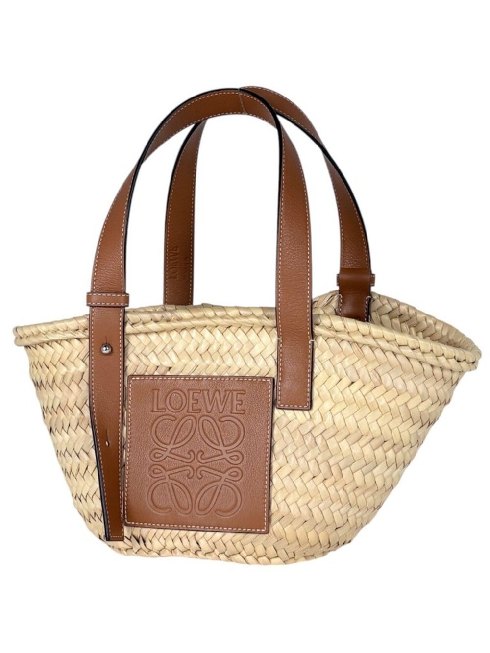 Loewe Basket Bag Handbag Bag Anagram Palm Leaf Raffia Beige Brown